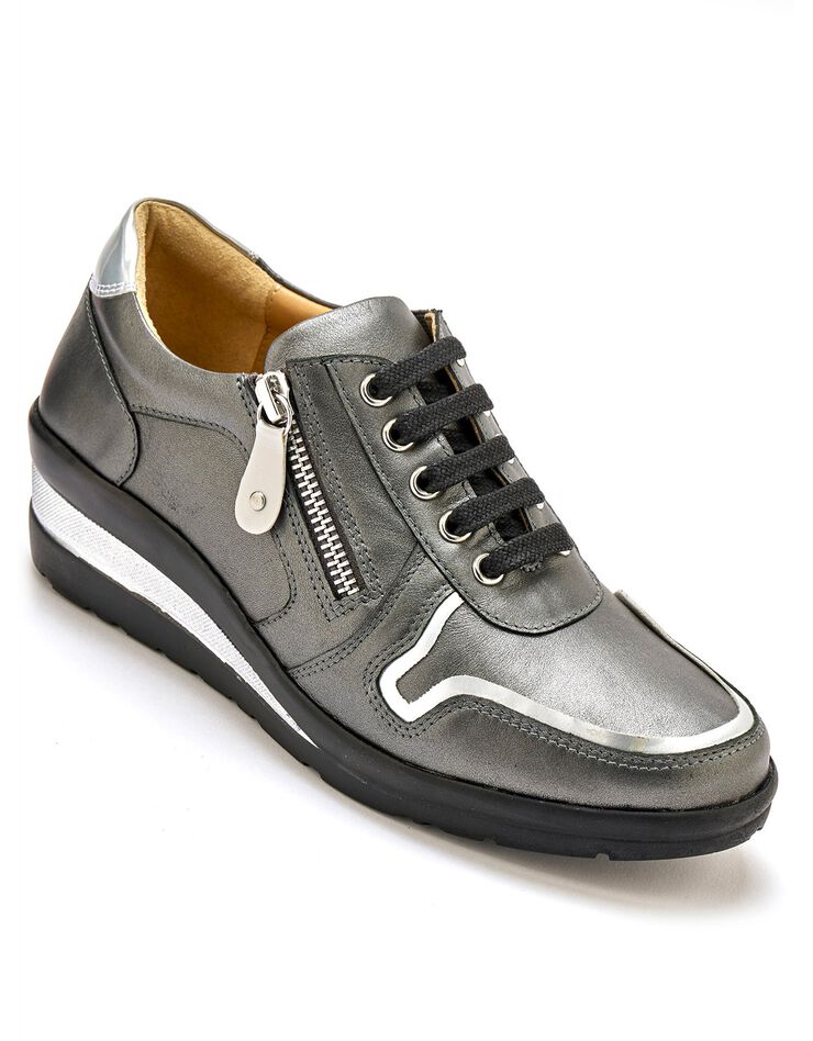 Derbies largeur confort en cuir détails métallisés (gris) Derbies largeur confort en cuir détails métallisés (gris)