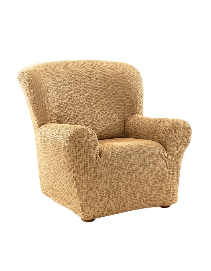 Housse extensible jacquard gaufré - fauteuil et canapé (beige foncé)