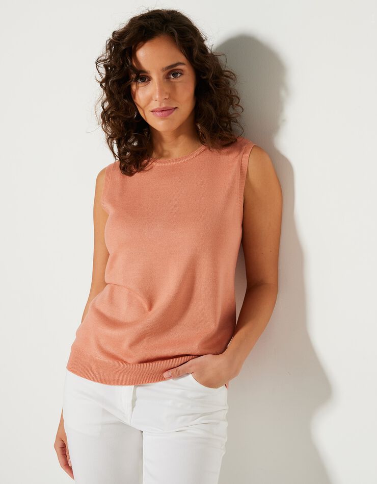 Pull sans manches toucher cachemire (rose grisé) Pull sans manches toucher cachemire (rose grisé)