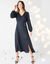 Robe longue fluide col V unie (noir)