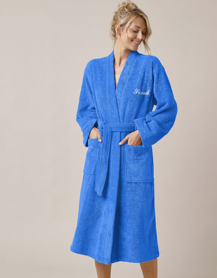 Peignoir mixte adulte uni coton éponge bouclette col kimono personnalisé (bleu dur) Peignoir mixte adulte uni coton éponge bouclette col kimono personnalisé (bleu dur)