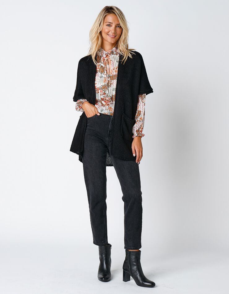Gilet long toucher mohair manches courtes (noir) Gilet long toucher mohair manches courtes (noir)