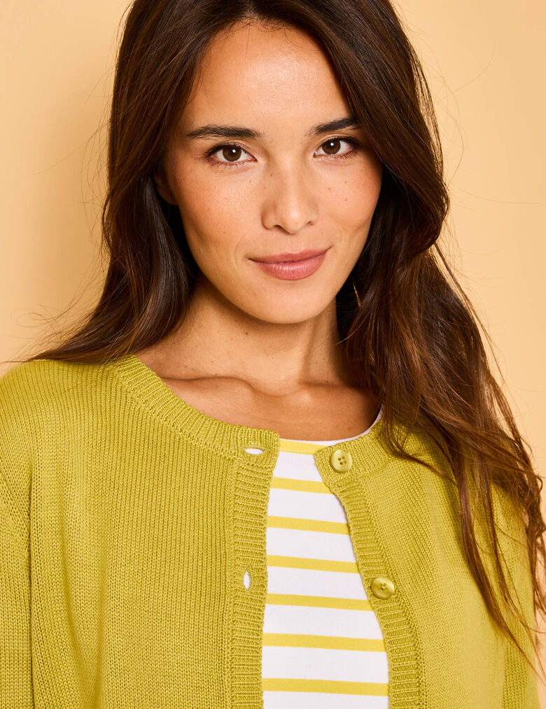 Cardigan boutonné, coton mélangé, anis | Blancheporte