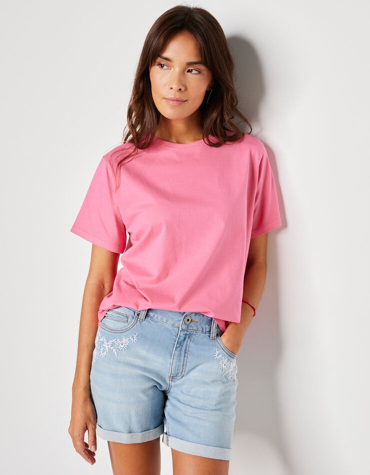 Tee-shirt "loose" en coton, uni (rose) Tee-shirt "loose" en coton, uni (rose)