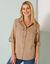 Chemisier lin-coton, manches retroussables (beige)