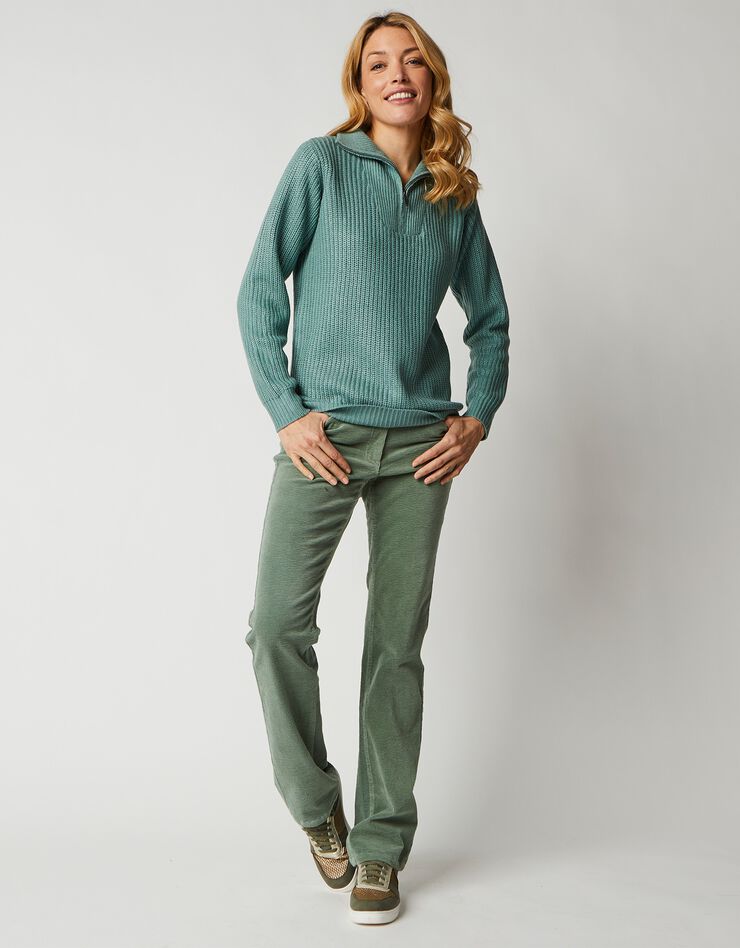 Pull col camionneur zippé maille anglasie (vert jade) Pull col camionneur zippé maille anglasie (vert jade)