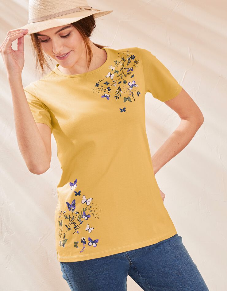 Tee-shirt manches courtes imprimé papillon (miel) Tee-shirt manches courtes imprimé papillon (miel)