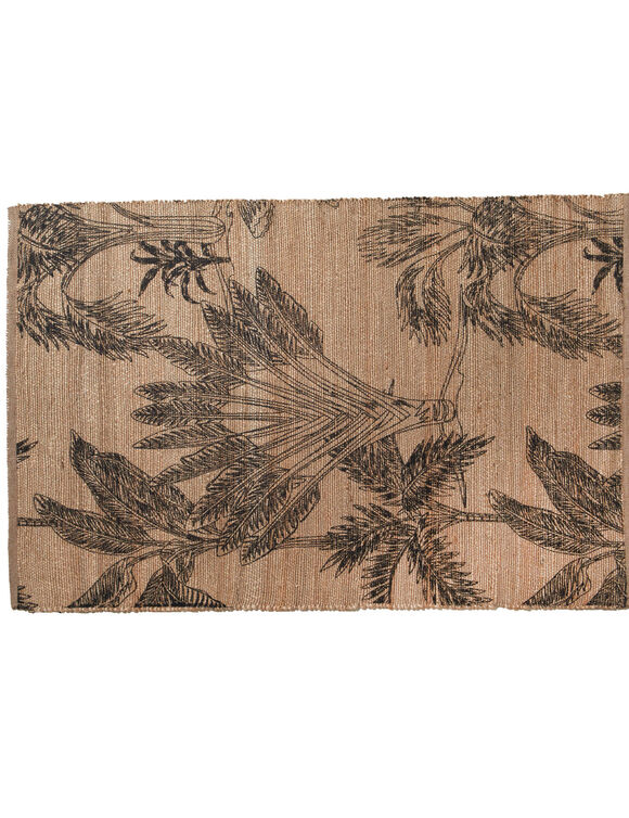 Tapis rectangulaire en jute, motif v&eacute;g&eacute;tal (naturel / noir)