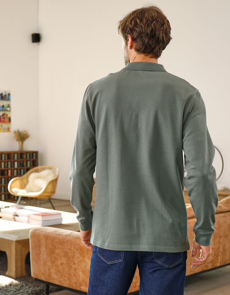 Polo uni maille piquée manches longues (vert grisé) Polo uni maille piquée manches longues (vert grisé)