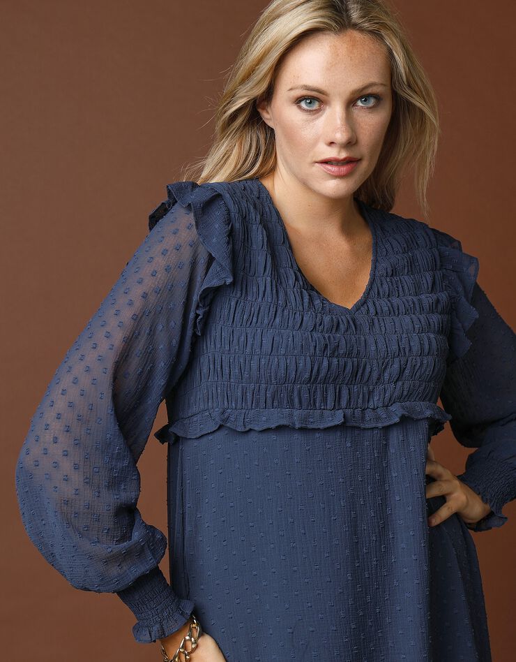 Robe plumetis col V (marine) Robe plumetis col V (marine)