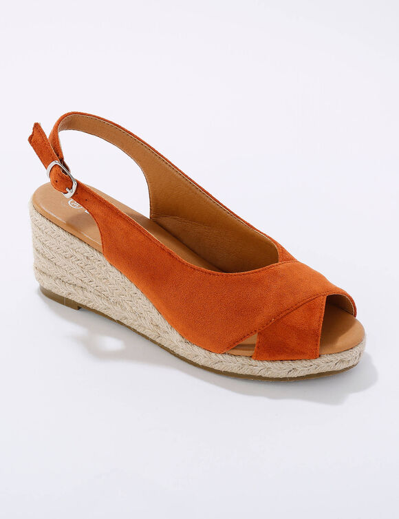 Sandales compens&eacute;es corde &agrave; talon et bout ouverts (terracotta)