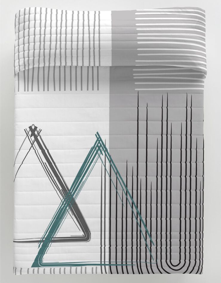 Couvre-lit matelassé imprimé graphique (gris / bleu)