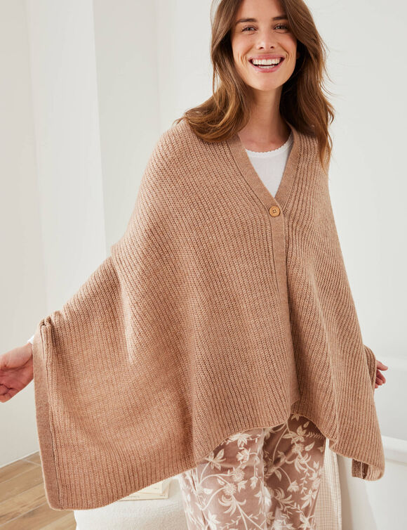 Poncho couvre-épaules en maille (beige chiné)