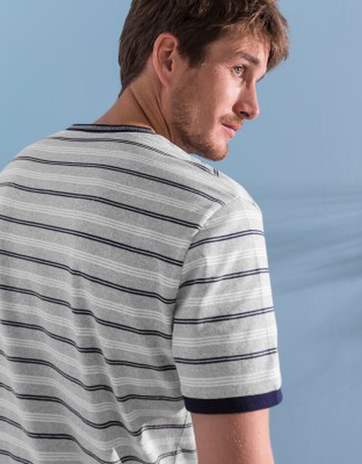 Tee-shirt rayé col tunisien (gris chiné) Tee-shirt rayé col tunisien (gris chiné)