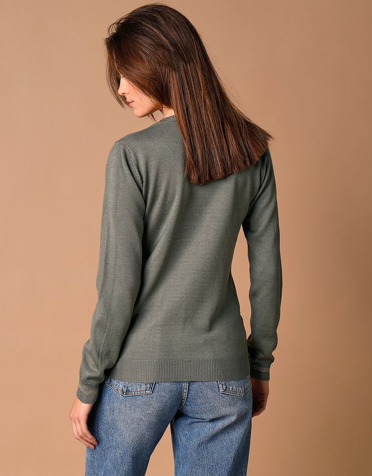 Pull col rond détails brillants, toucher cachemire (kaki) Pull col rond détails brillants, toucher cachemire (kaki)