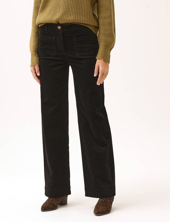 Pantalon velours coupe large taille haute, stature moyenne (noir)