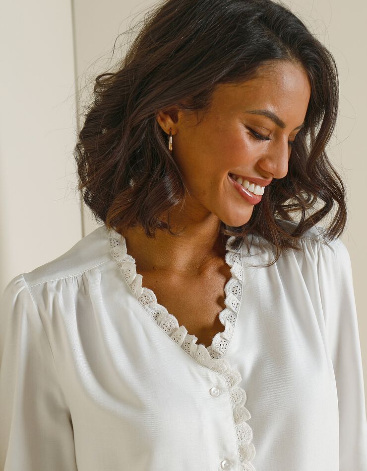 Blouse boutonnée twill et macramé (écru) Blouse boutonnée twill et macramé (écru)