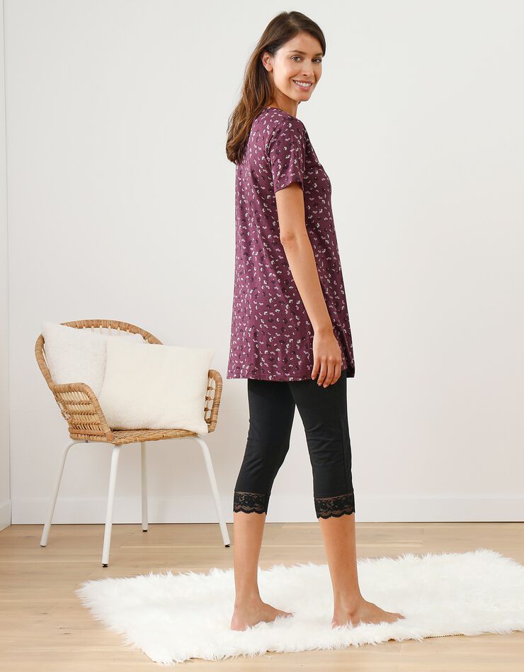 Pyjama longueur tunique imprimé avec legging court (prune / noir)