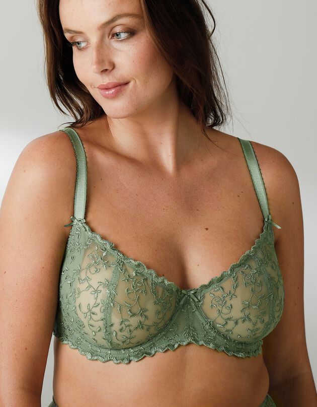 Soutien-gorge tulle brodé Batlow forme corbeille – avec armatures (vert)