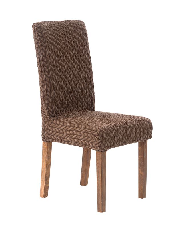 Housse de chaise jacquard extensible motif chevrons (taupe)