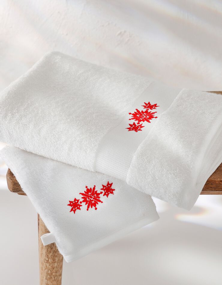 Éponge coton liteau brodé flocons de neige - 420g/m² (blanc)