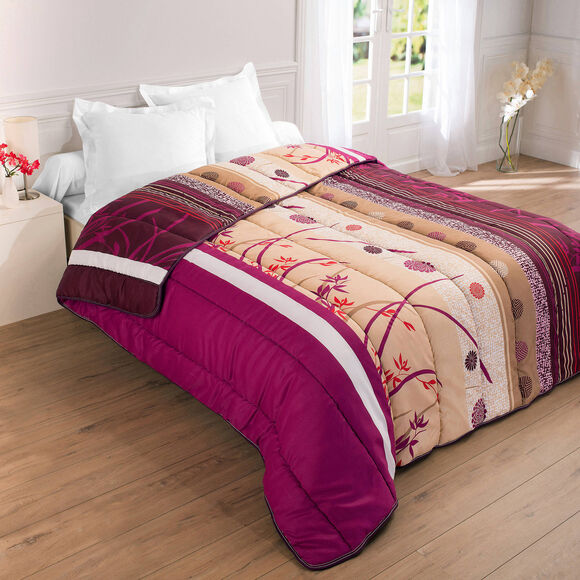 Couette microfibre imprimée Floral 400 g/m² (fuchsia)