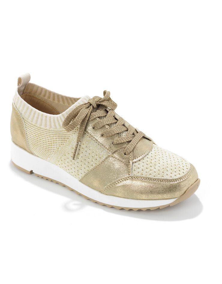 Baskets compensées à enfiler, en maille irisée (beige doré)