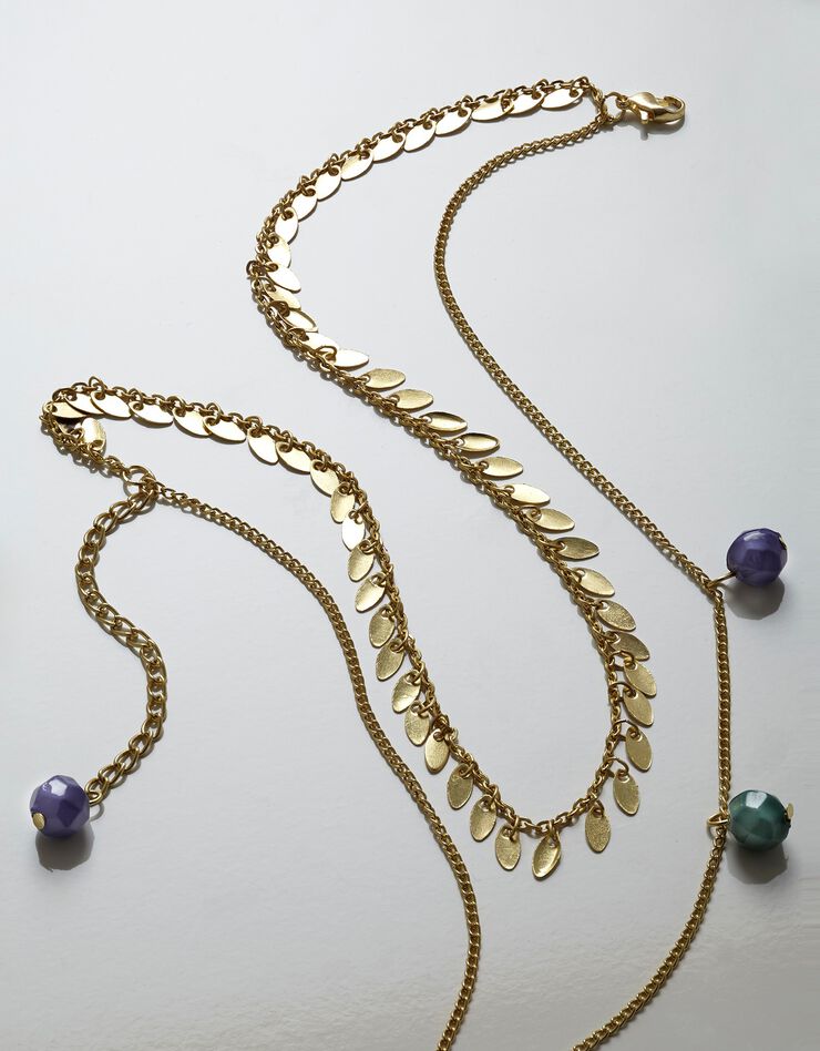 Collier multirangs doré (parme / vert) Collier multirangs doré (parme / vert)
