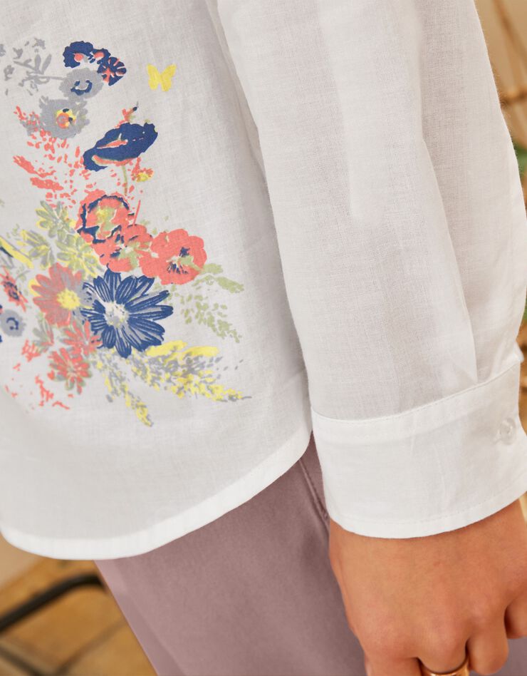 Chemise boutonnée imprimé placé, coton (blanc / corail) Chemise boutonnée imprimé placé, coton (blanc / corail)