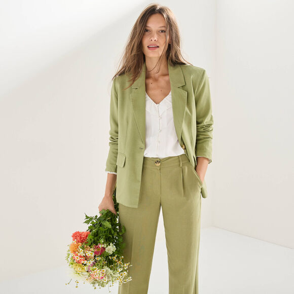 Veste blazer, viscose-lin (vert)