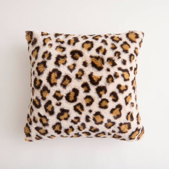 Coussin motif l&eacute;opard (beige / marron)