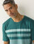 Pyjama short coton rayures placées col rond (vert / gris)
