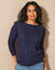 Pull col rond, maille torsadée (marine)