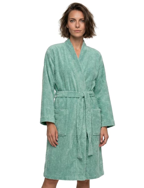 Peignoir court adulte col kimono  - &eacute;ponge bouclette 380 g/m&sup2; (vert d'eau)