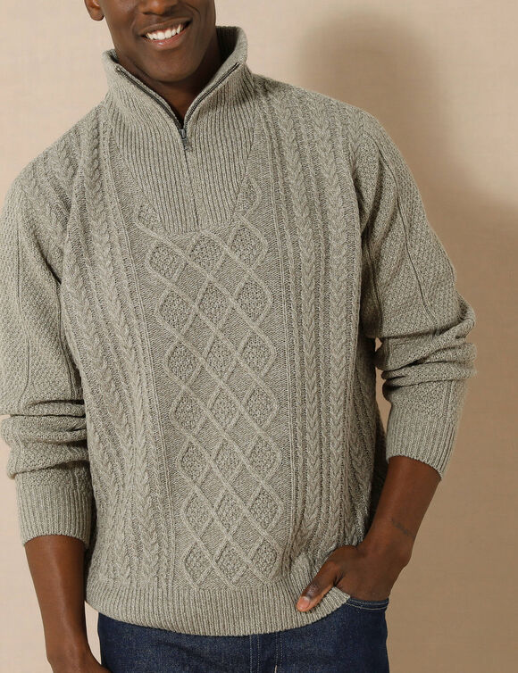 Pull col camionneur maille irlandaise (taupe moulin&eacute;)