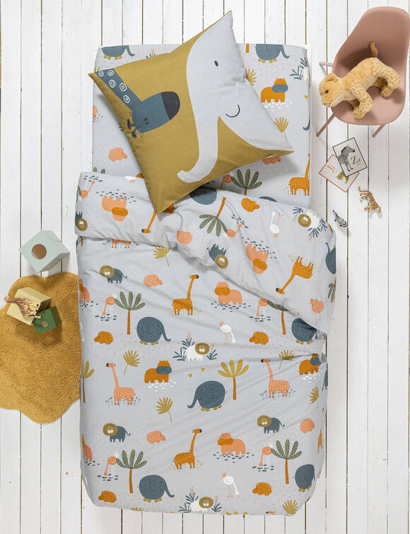Linge de lit enfant imprimé Zoo - coton  (gris clair)