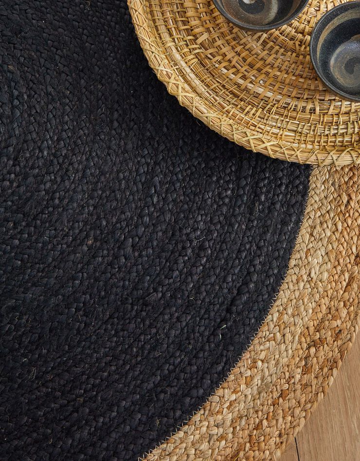 Tapis rond jute bicolore noir et naturel (jute/noir)