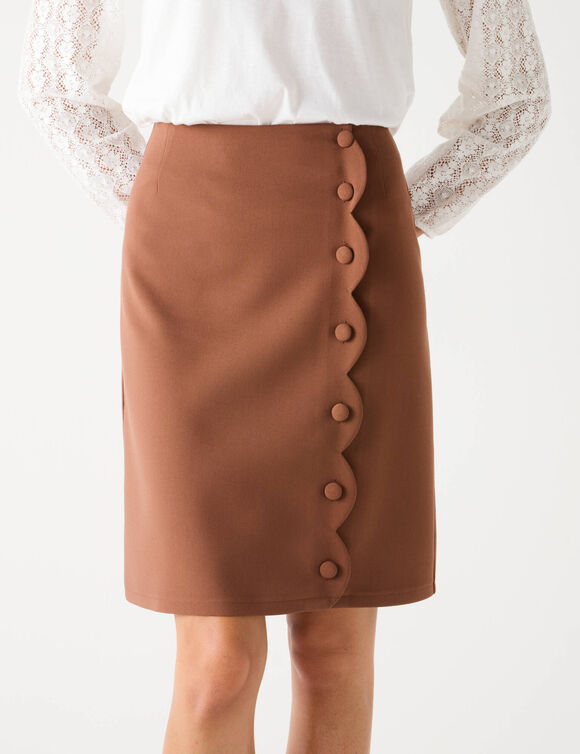 Jupe boutonn&eacute;e festonn&eacute;e (caramel)