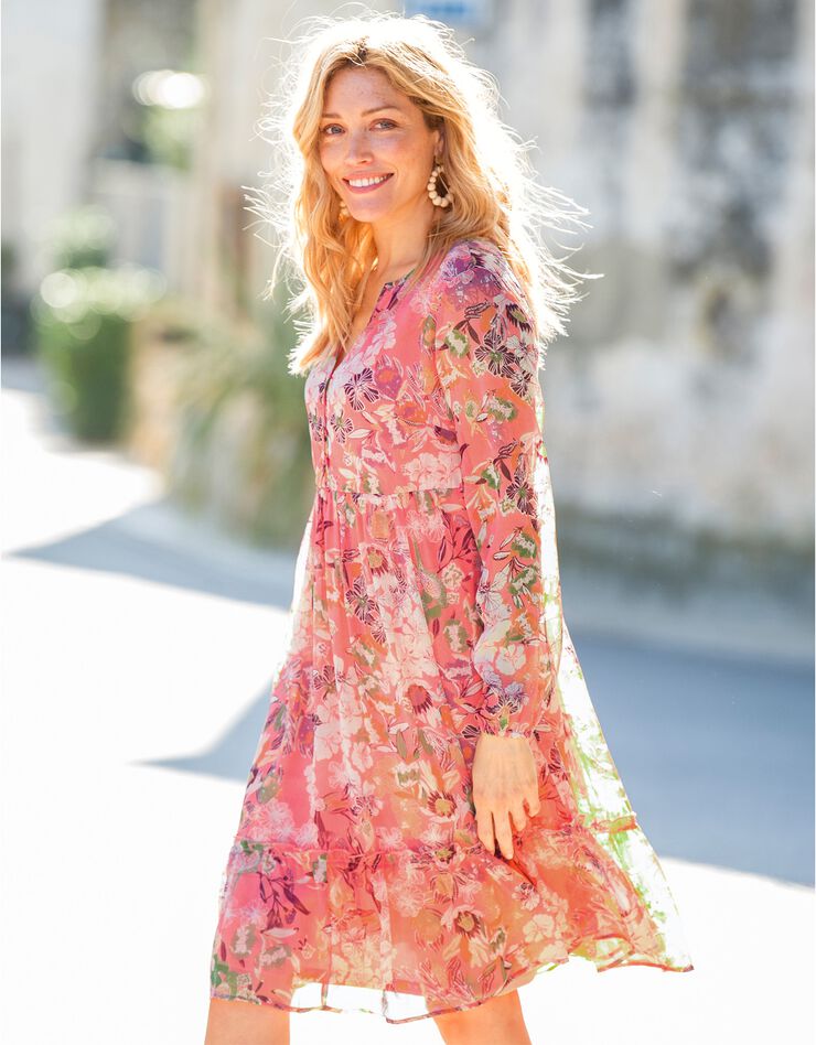 Robe voile imprimé (corail / beige) Robe voile imprimé (corail / beige)