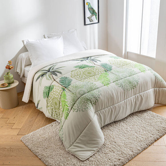  Couette microfibre imprim&eacute;e feuilles tropicales 400 g/m&sup2; (vert)