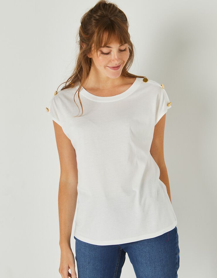 Tee-shirt épaules boutonnées (blanc)