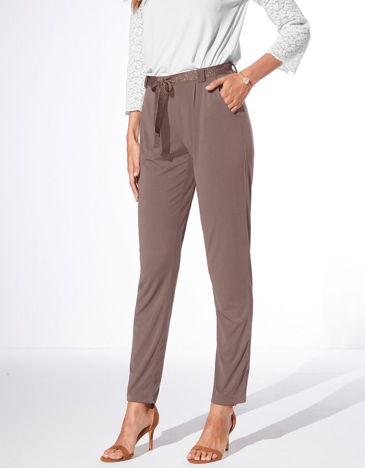 Pantalon coupe droite uni, maille (taupe) Pantalon coupe droite uni, maille (taupe)