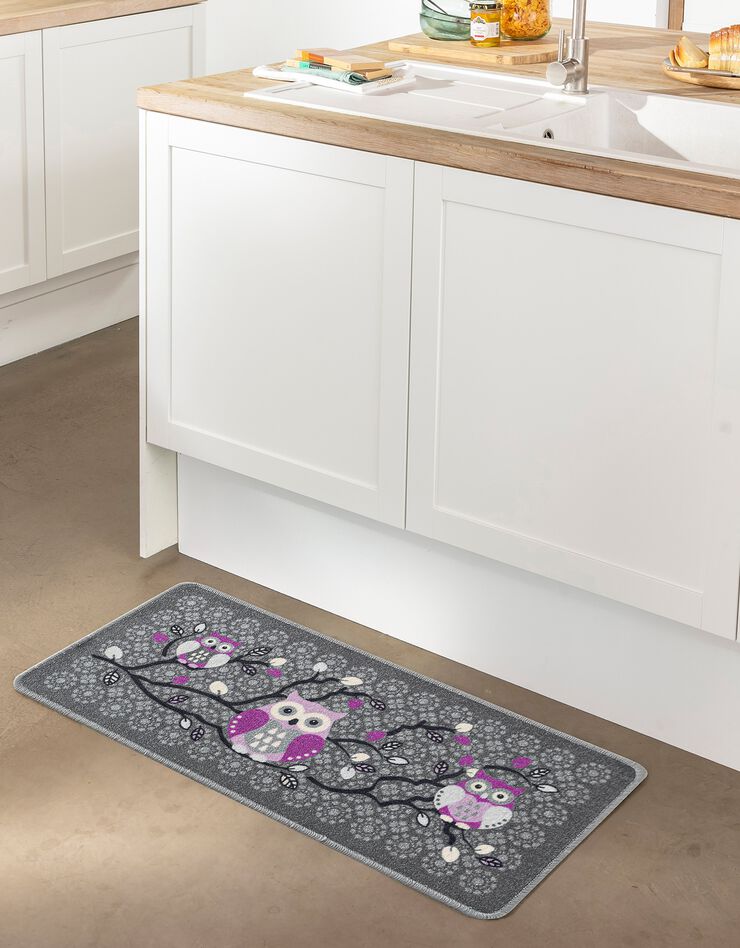 Tapis cuisine gris imprimé chouettes (gris) Tapis cuisine gris imprimé chouettes (gris)