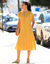 Robe longue boutonnée unie, fluide (curry)