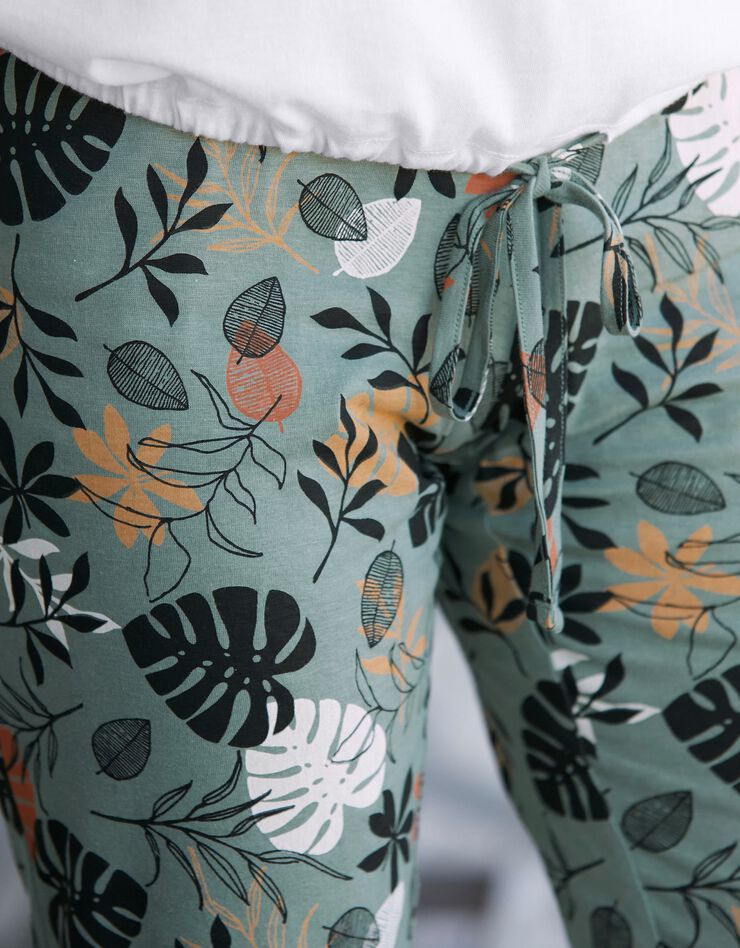 Pyjama pantacourt imprimé feuillage (bleu grisé)