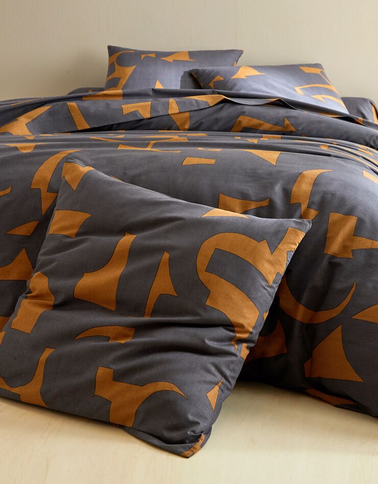 LInge de lit Puzzle en coton imprimé géométrique (caramel)