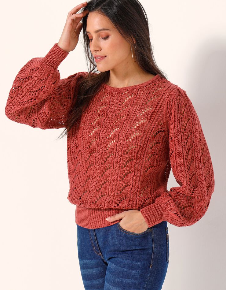 Pull maille fantaisie ajourée (bois de rose) Pull maille fantaisie ajourée (bois de rose)