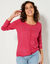 Cardigan boutonné col rond uni (rose fuchsia)