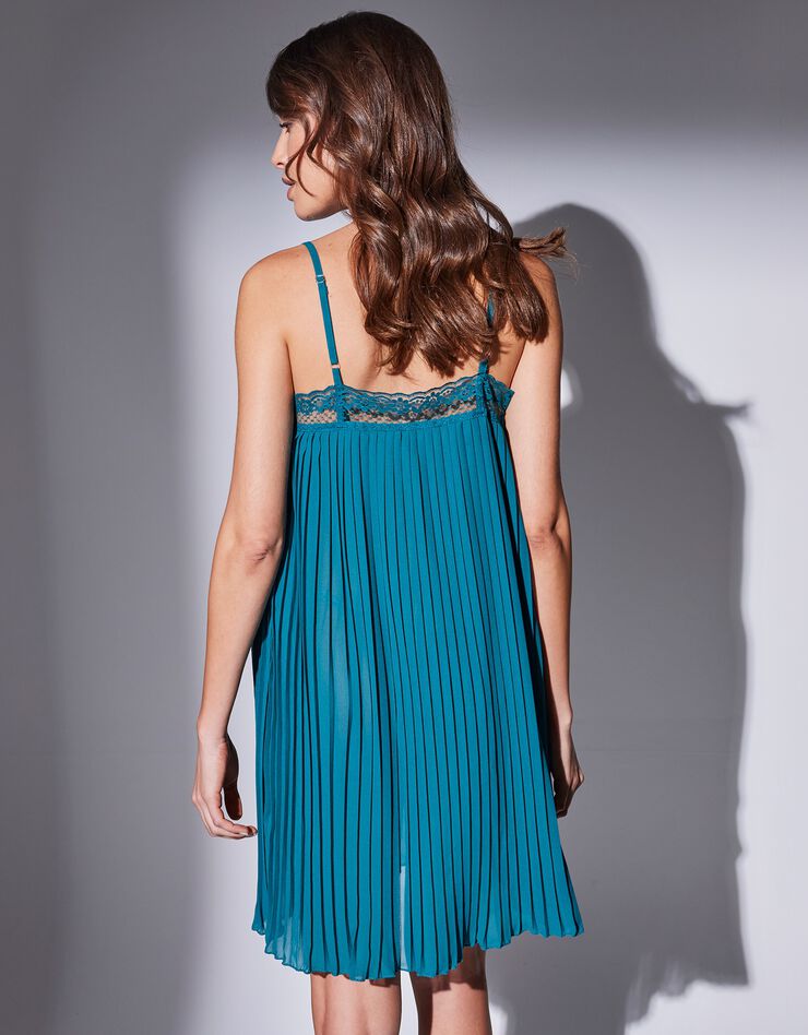 Nuisette col V dentelle et voile plissé (vert)