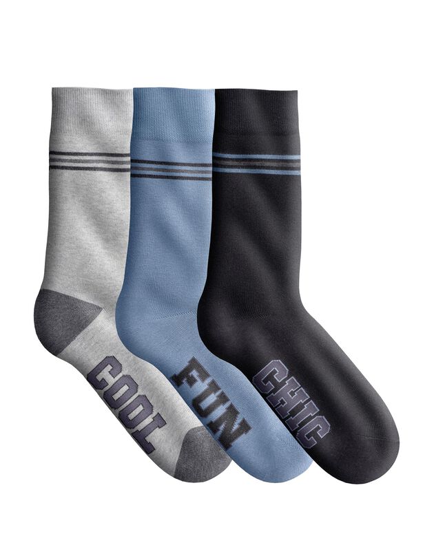 Mi-chaussettes message - lot de 3 paires (noir + gris + bleu)